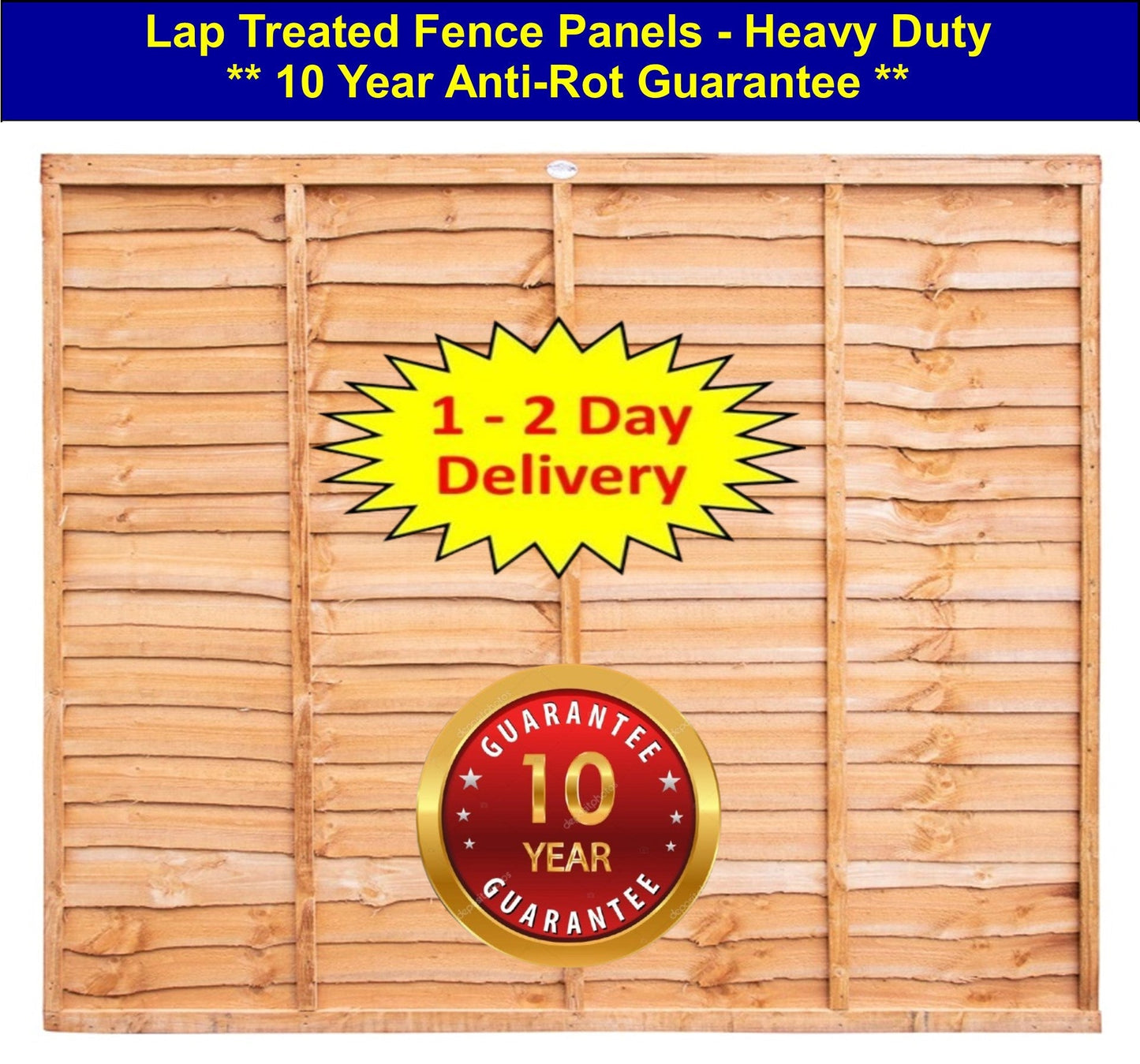 6ft x 5ft - Lap 10 Year Guarantee Fence Panel Heavy Duty Treated - (1.83m x 1.52m) I The Builders Merchant Group Ltd