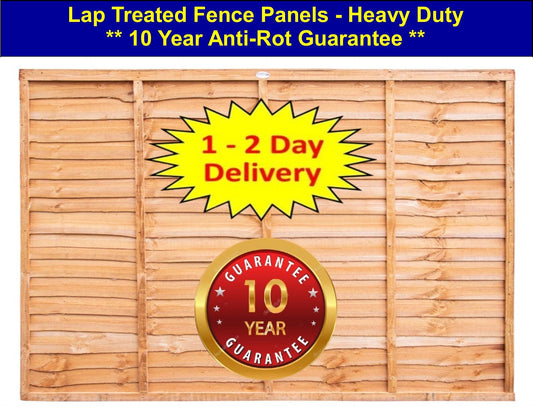 6ft x 4ft - Lap 10 Year Guarantee Fence Panel Heavy Duty Treated - (1.83m x 1.22m) I The Builders Merchant Group Ltd