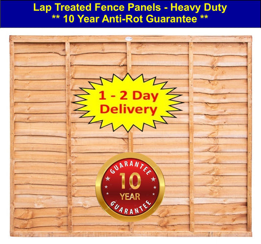 6ft x 5ft - Lap 10 Year Guarantee Fence Panel Heavy Duty Treated - (1.83m x 1.52m) I The Builders Merchant Group Ltd