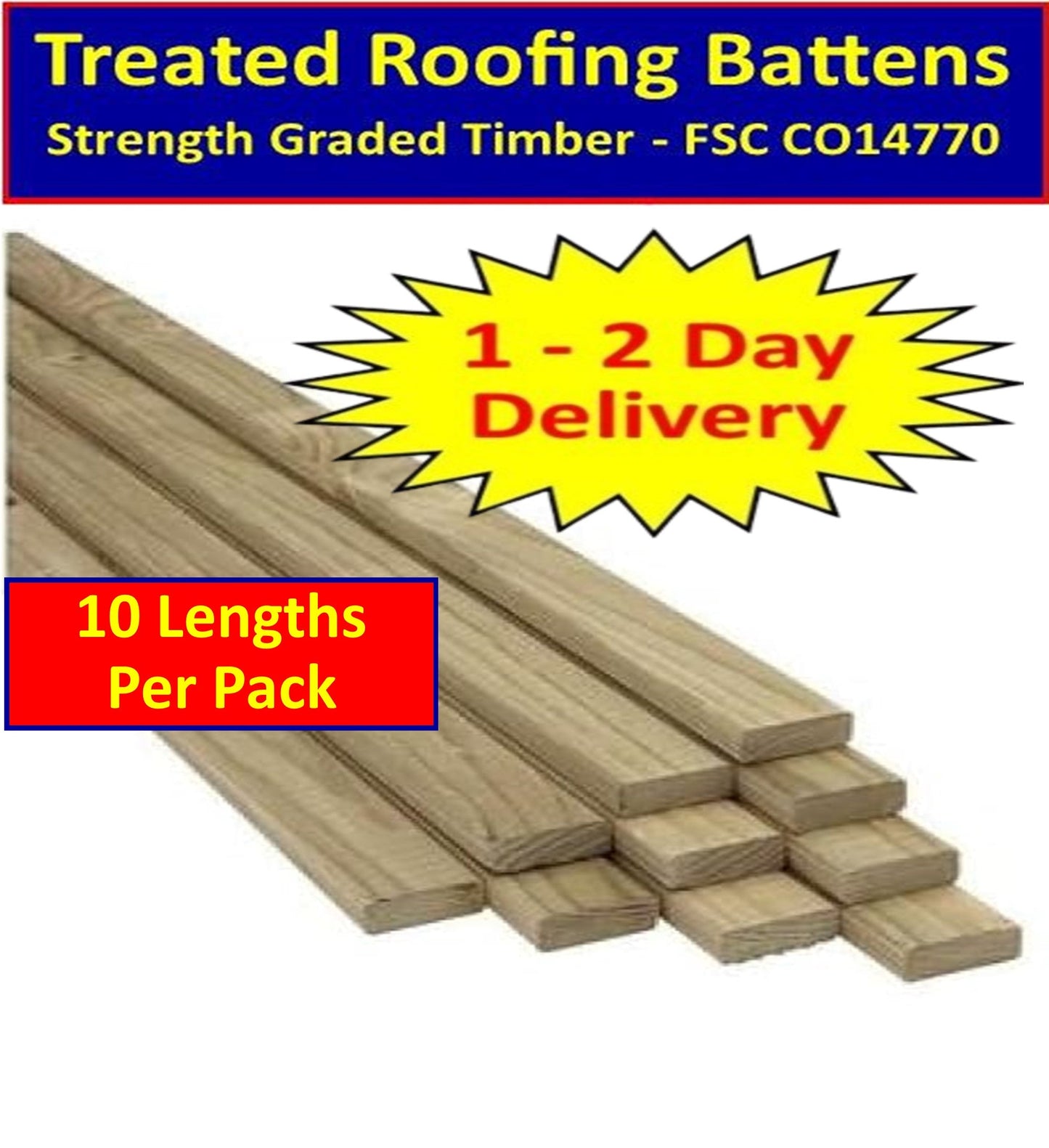 38 x 19mm (1.1/2" x 3/4") Roofing Batten Sawn Treated Kiln Dried - 3.6m I The Builders Merchant Group Ltd